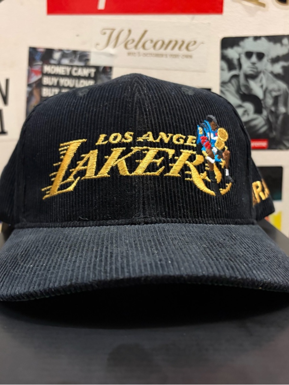Los Angeles Lakers Black Corduroy Cap with Gold Embroidered Logo Kobe Bryant